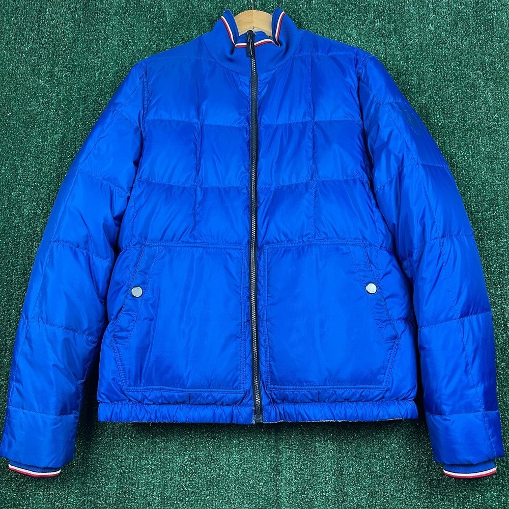 Tommy Hilfiger Men's Reversible Puffer Jacket Blue Gray Men's Med Down Insulated